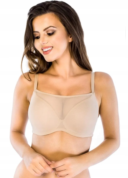 MEDIOLANO BIUSTONOSZ TULLE 11052 BEŻOWY PUSH UP Z SIATECZKA 65F