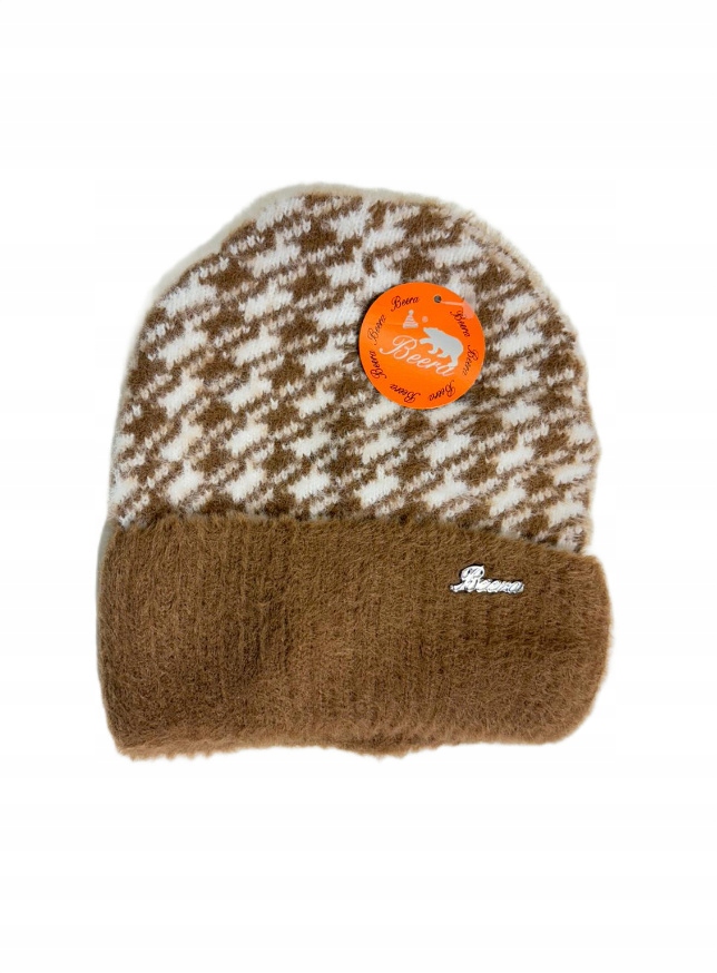 BEERA CZAPKA DAMSKA OCIEPLANA ECRU/KARMEL ONE SIZE