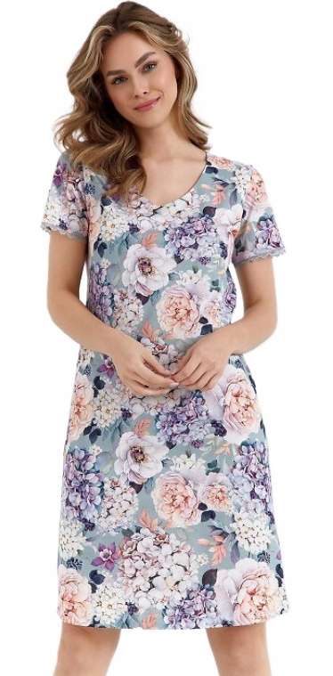CANA BAWEŁNIANA KOSZULA NOCNA 466 SAGE FLOWERS / KWIATY SZAŁWIA S / 36