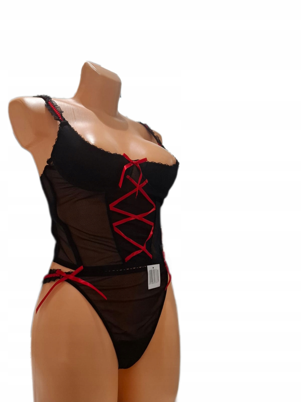 BIUSTONOSZ ZMYSŁOWY ANN KOMPLET PÓŁGORSET+STRINGI CZARNY 85B/80C/75D XL/L