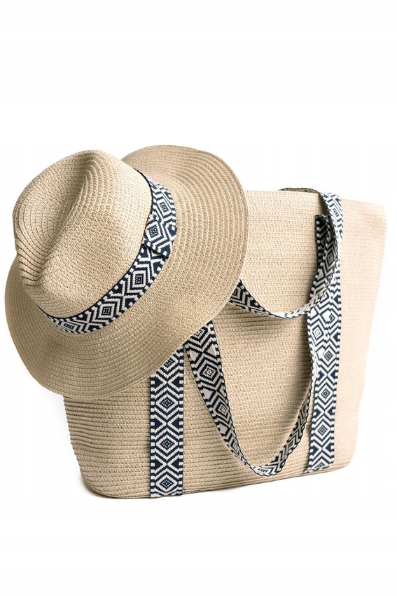 ART OF POLO TOREBKA NA PLAŻE SHOPPER + KAPELUSZ GRANATOWY CZ24119 KOMPLET