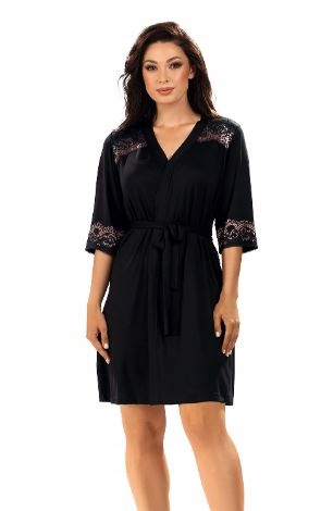 HAMANA SZLAFROK DAMSKI HELEN CZARNY WISKOZA KORONKA 2XL/ 3XL 44/ 46