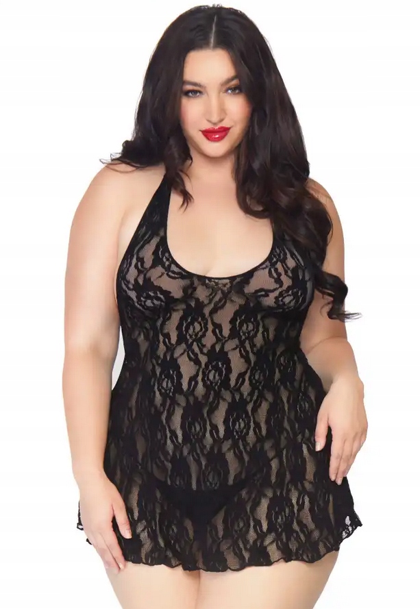 LEG AVENUE KORONKOWA KOSZULA 8718Q CZARNA SIZE PLUS
