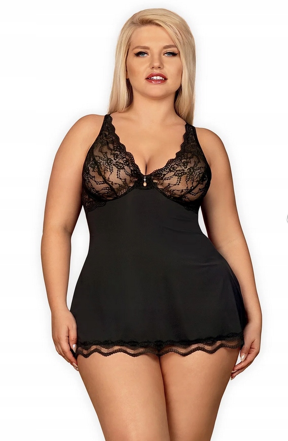 OBSESSIVE KOSZULKA NOCNA + STRINGI LUVAE CZARNA 2XL/3XL