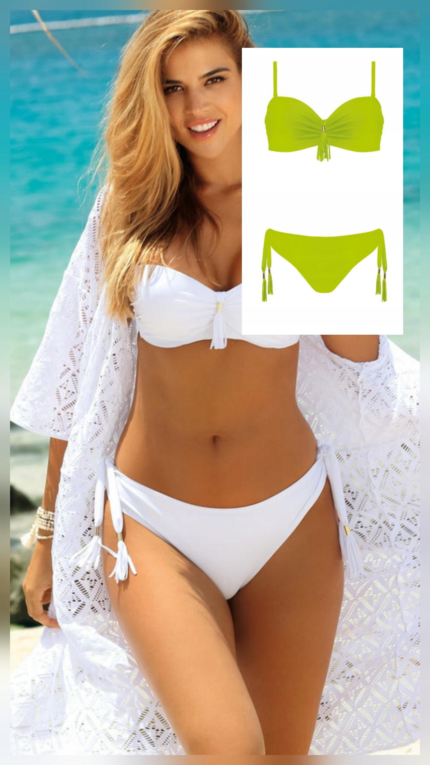 SELF KOSTIUM STRÓJ KĄPIELOWY S730N MONAKO 3 ZIELONY NEON BARDOTKA 36D 65D S