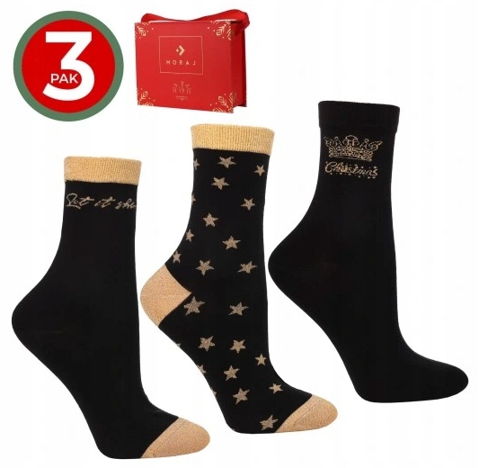 MORAJ SKARPETY ŚWIĄTECZNE 3PACK CZARN/ZŁOTE 35-38