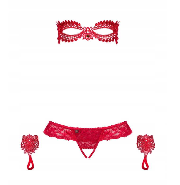 OBSESSIVE KOMPLET HETEA OPASKA / STRINGI / RĘKAWICZKI RED L / XL
