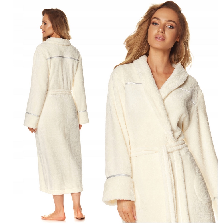 L&L SZLAFROK DŁUGI DAMSKI SATIN 2084 ECRU XXL/ 44