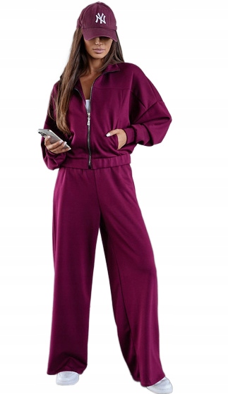 MOON DRES DAMSKI KOMPLET WISKOZOWY ROZPINANY 82109 BORDO L/XL 40/42
